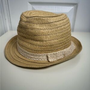 Lane Bryant Straw Fedora Hat Crochet Band One Size